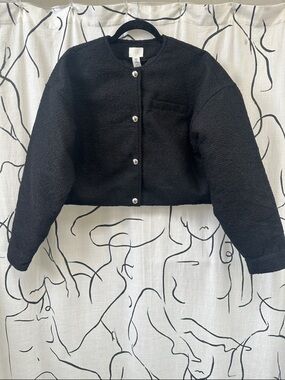 H&M Black Teddy Bouclé Cropped Jacket